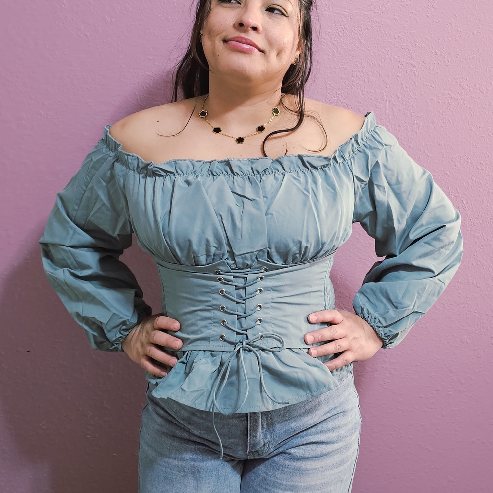 Off-Shoulder Corset Top in Green